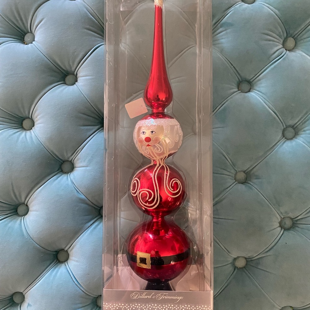 Dillards Trimmings 16in Glass Santa Tree Topper